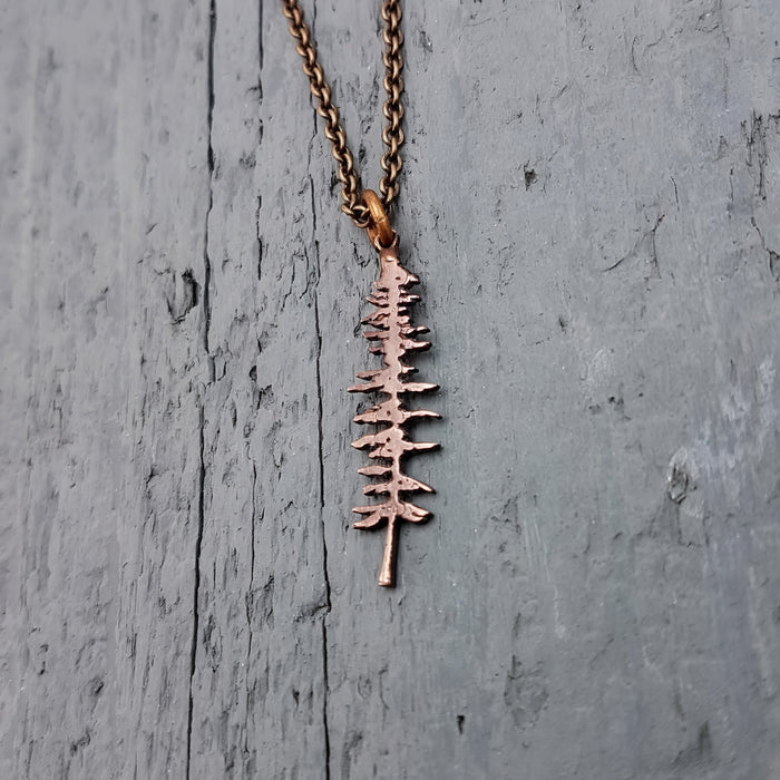 Spruce Tree Silhouette Sitka Charm Pendant Necklace Solid Cast Jeweler's Bronze - Moon Raven Designs