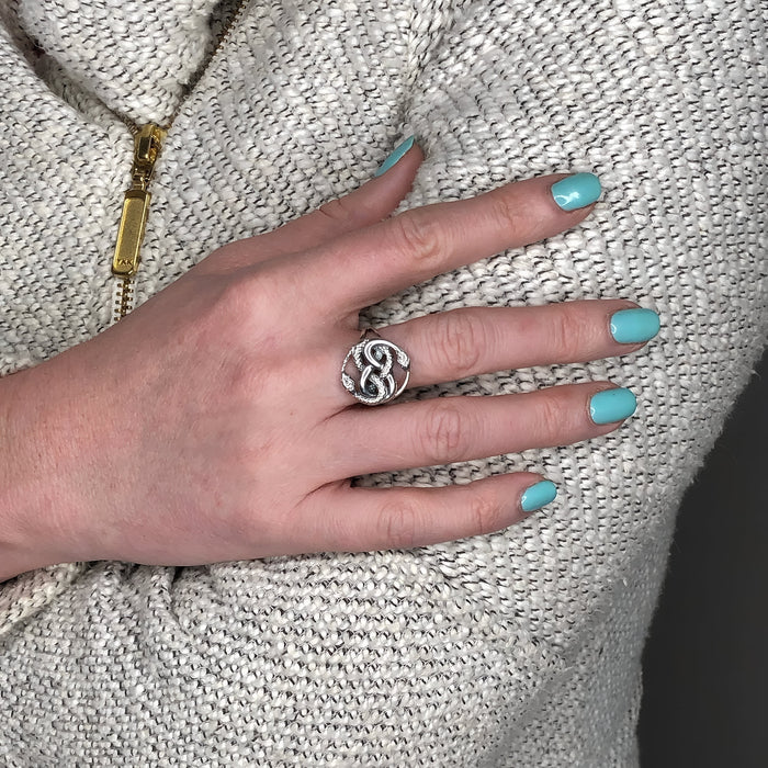 Auryn Snake Ring - .925 Sterling Silver - Polished Oxidized Finish - Adjustable Band - Ouroboros Neverending Story Jewelry Gift - Moon Raven Designs