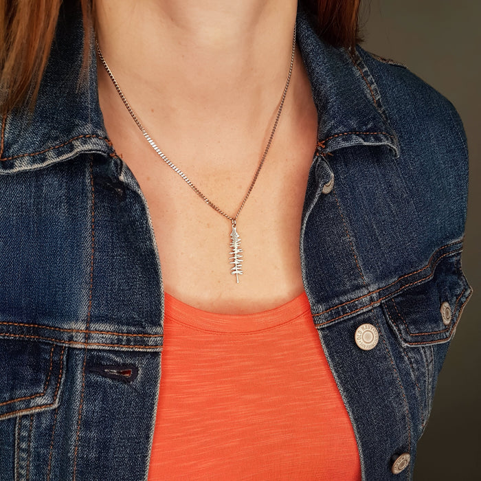 Silver Spruce Tree Silhouette Charm Sitka Pendant Necklace Solid Cast 925 Sterling Silver - Moon Raven Designs