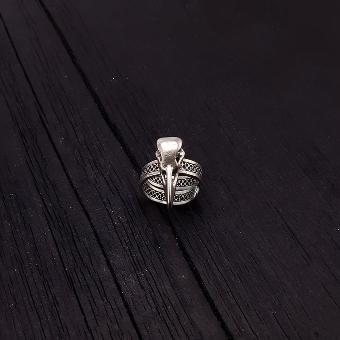 Silver Raven Skull Wrap Ring Sizes 4 to 13 Solid Hand Cast Silver Plated Bronze - Moon Raven Designs