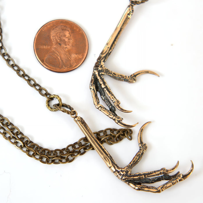 Bird Claw Lariat Necklace - Solid Hand Cast Bronze Double Lariat Necklace - Statement Gift For Her - Moon Raven Designs