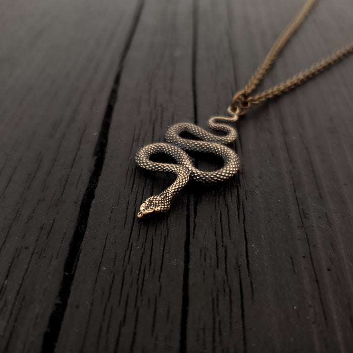 Snake pendant on chain against black background | Moon Raven