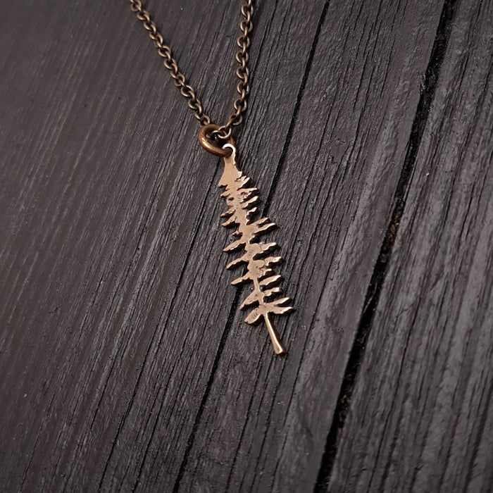 Spruce Tree Silhouette Sitka Charm Pendant Necklace Solid Cast Jeweler's Bronze - Moon Raven Designs