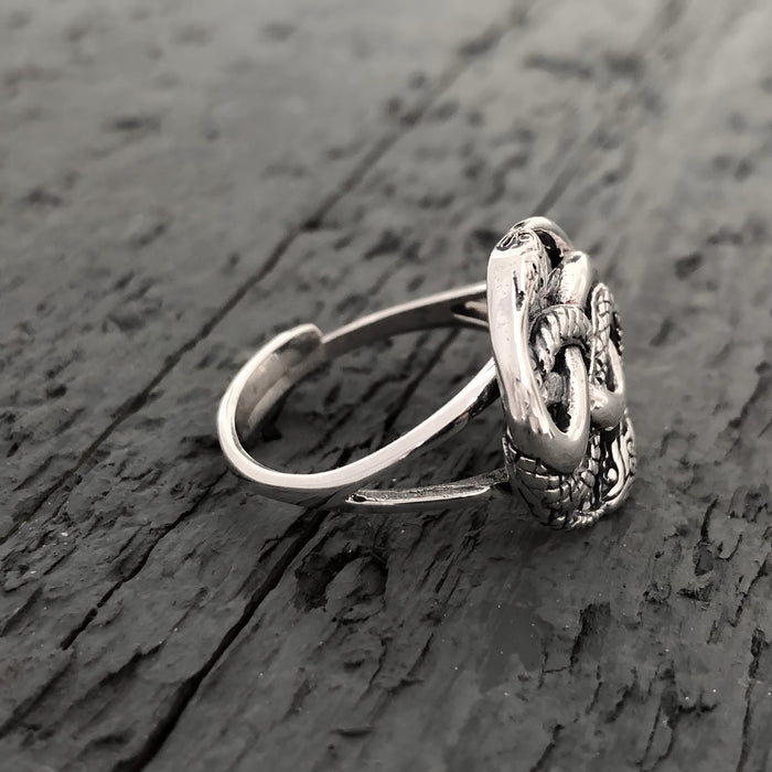 Auryn Snake Ring - .925 Sterling Silver - Polished Oxidized Finish - Adjustable Band - Ouroboros Neverending Story Jewelry Gift - Moon Raven Designs