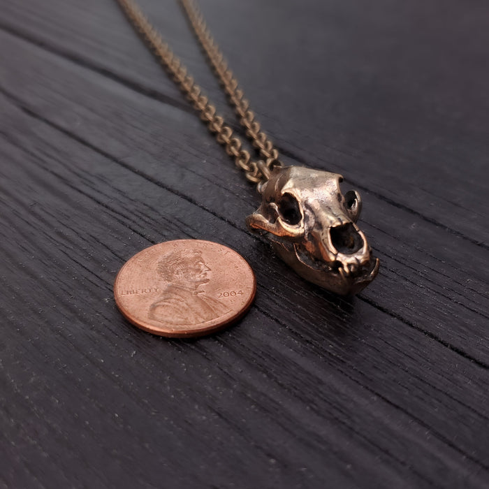 Grizzly Bear Skull Necklace - Solid Hand Cast Jewelers Bronze - Three Dimensional Detail - Polished Oxidized Finish - Multiple Chain Lengths