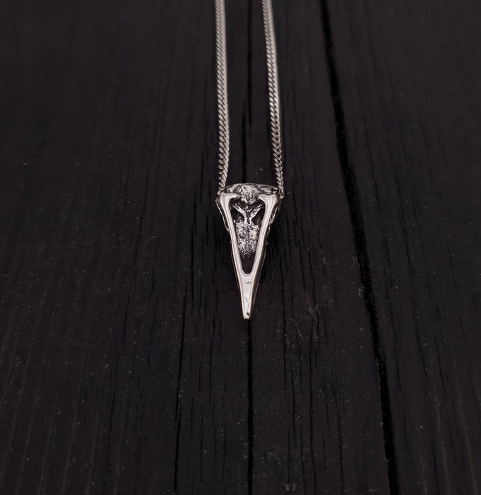 Raven Skull Necklace - Solid Cast 925 Sterling Silver - Polished Finish - Unisex Bird Skull Gift For Him or Her - Multiple Chain Options