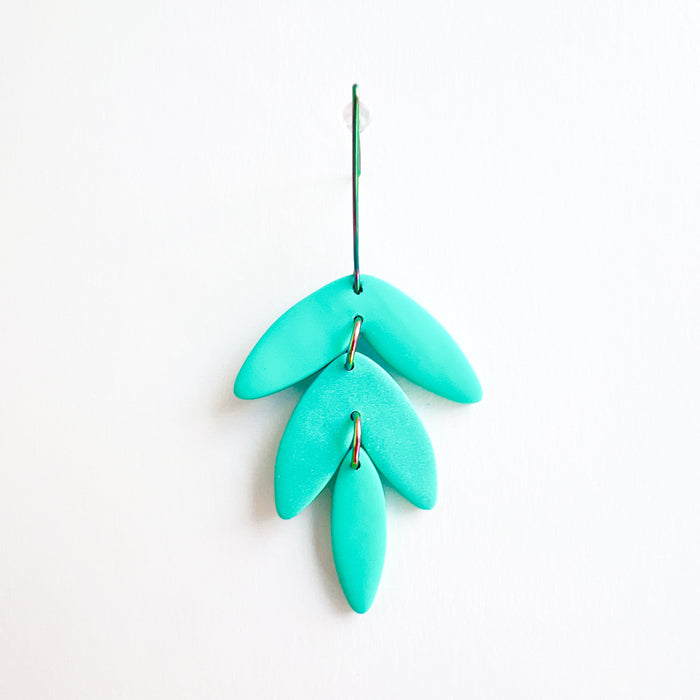 Turquoise Leaf Dangle Earrings – Polymer Clay & Rainbow V Earwires