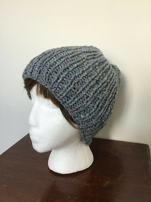 Hand knit wool or wool blend beanie hat