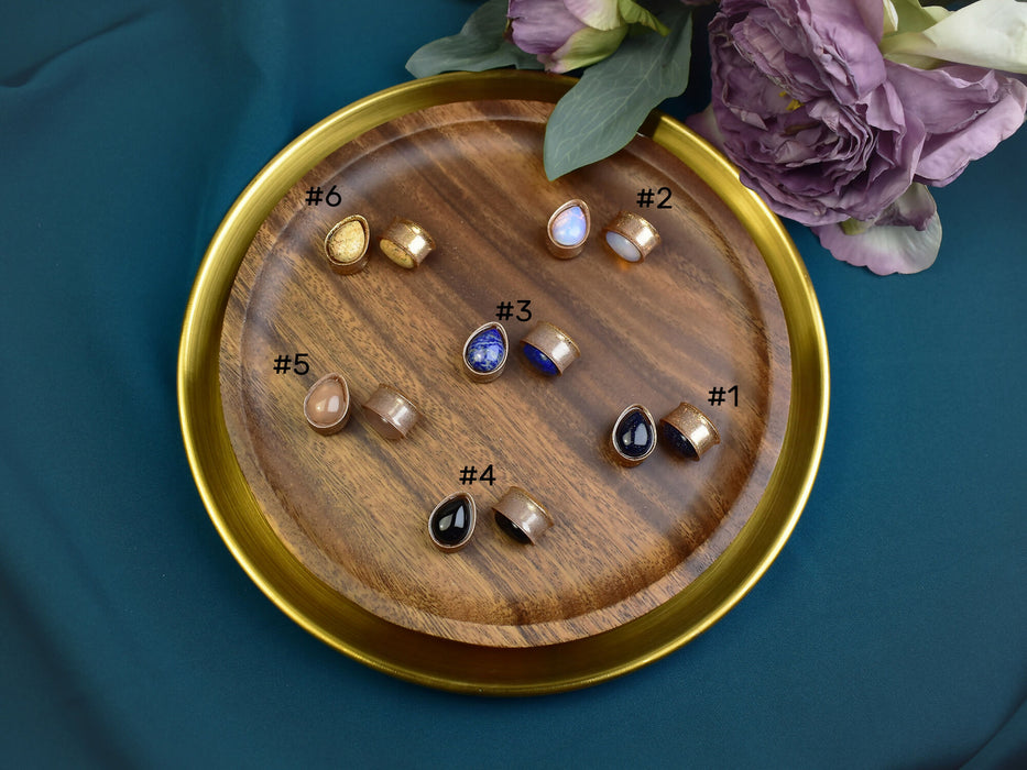 Ear Tunnels 16mm with Stones | Pair | Ear Plugs | Gauge Earrings | Gauged Plugs | Resin #300