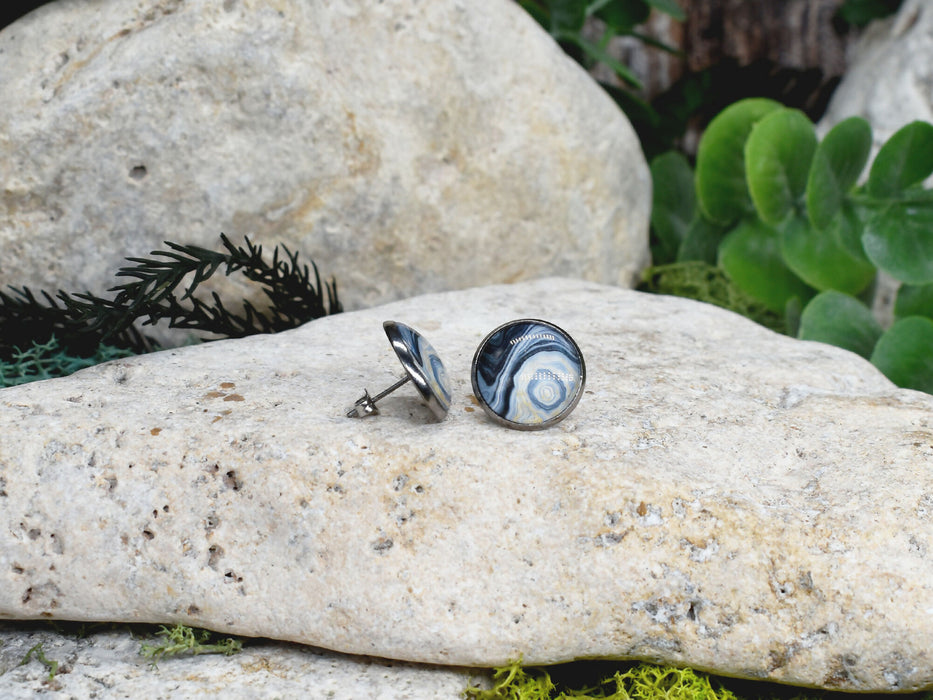 Stud Earrings With Resin Cabochon #391