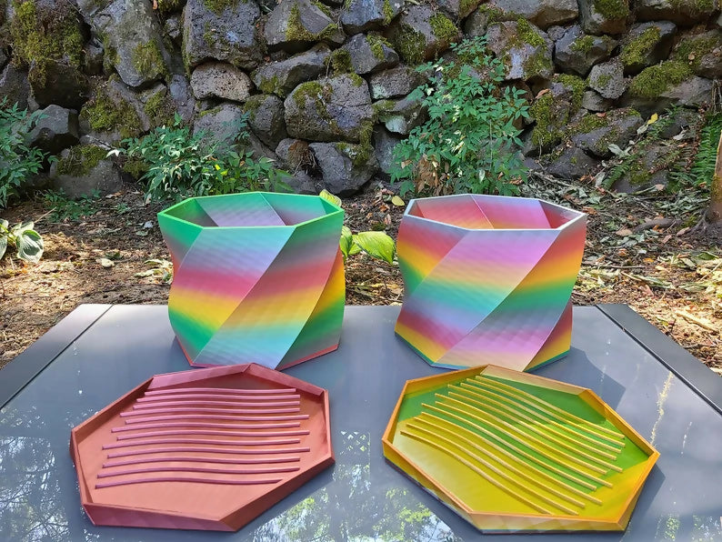 Twisted Planter and Drain Tray | Large | 10 inch | Solid Color