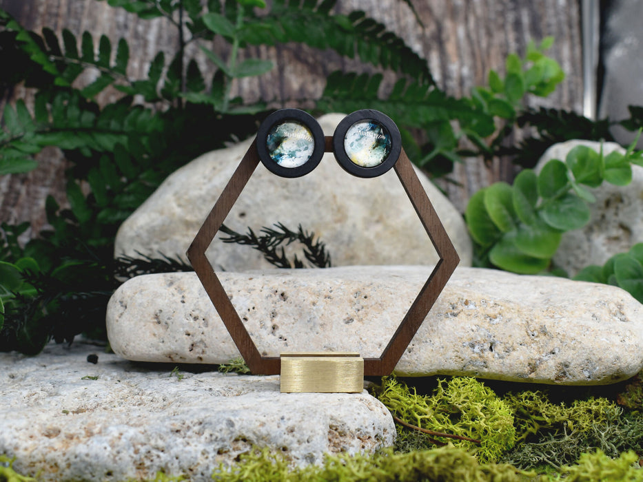 Wood Stud Earrings With Glass Cabochon #195