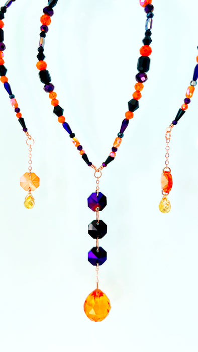 Ember Night – Black, Orange & Purple Beaded Spider Suncatcher
