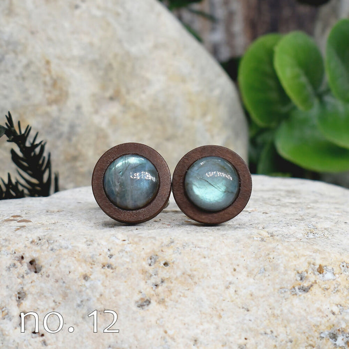 Wood Cufflinks with Labradorite Stone #178