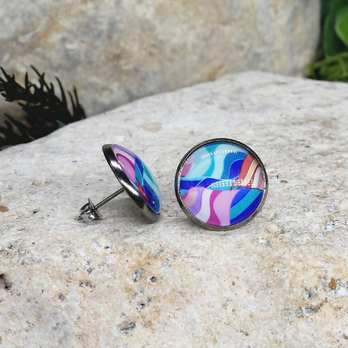 Stud Earrings With Resin Cabochon #452