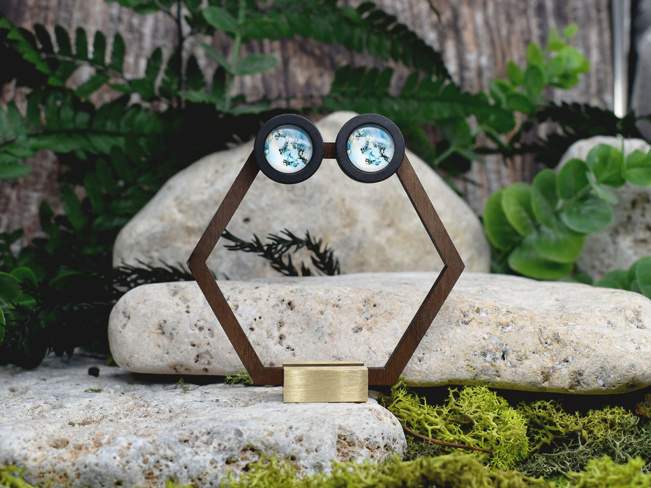 Wood Stud Earrings With Glass Cabochon #202