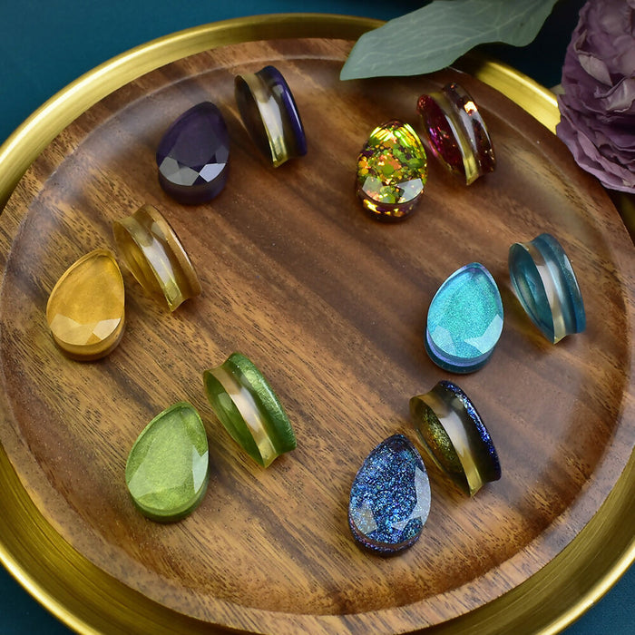 Faceted Teardrop Ear Tunnels 25mm | Pair | Ear Plugs | Gauge Earrings | Gauged Plugs | Resin #371