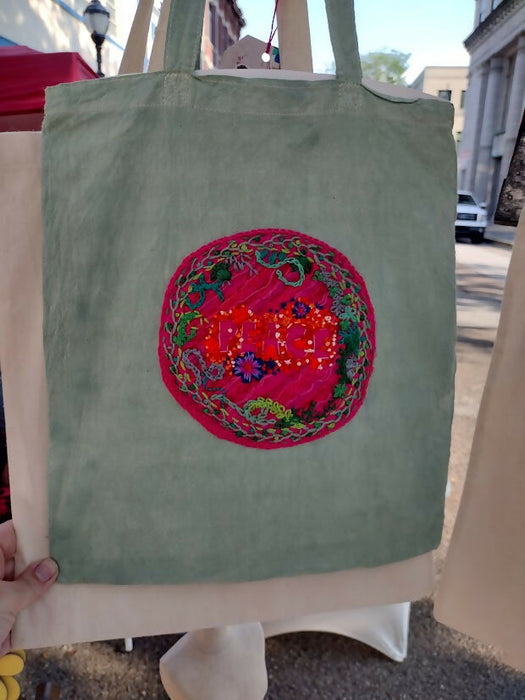 Hand embroidered tote bag - Peace Love & Butterflies collection
