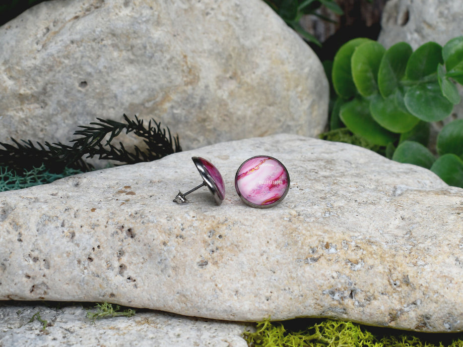 Stud Earrings With Resin Cabochon #413