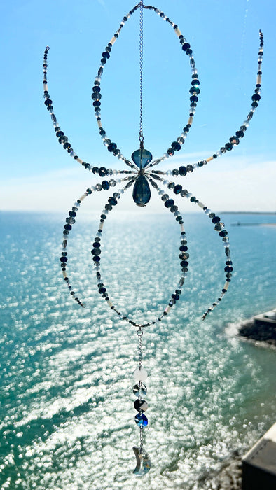 Moonlit Tides Web – Beaded Spider Suncatcher