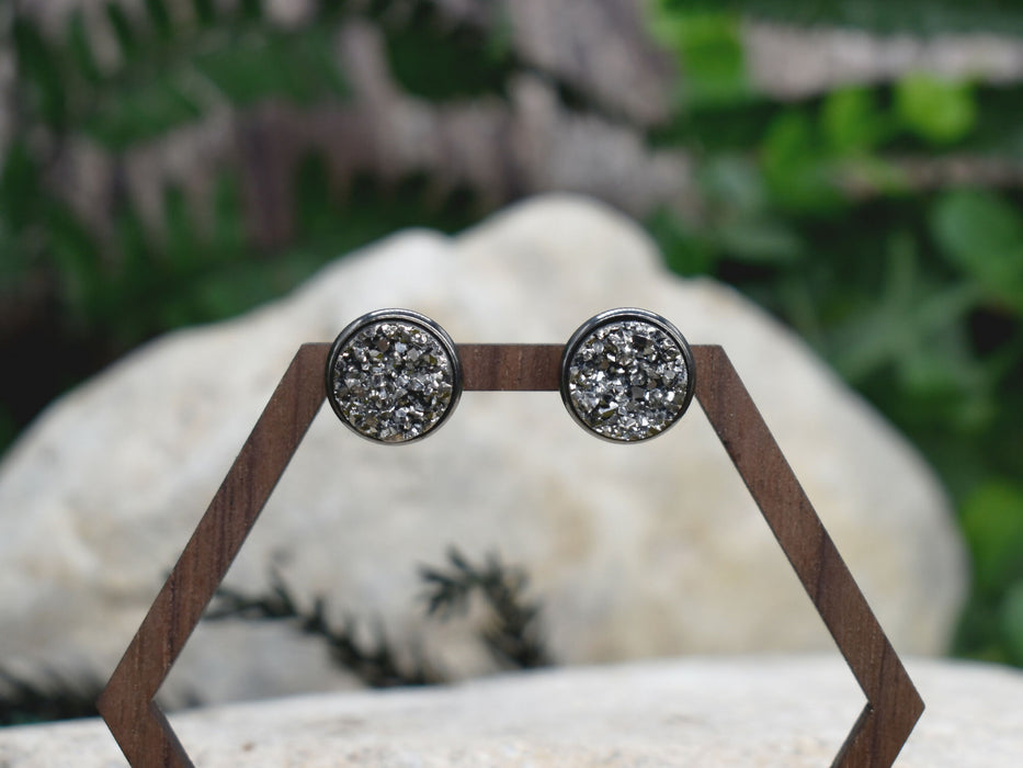 Black Stud Earrings With Resin Druzy #127