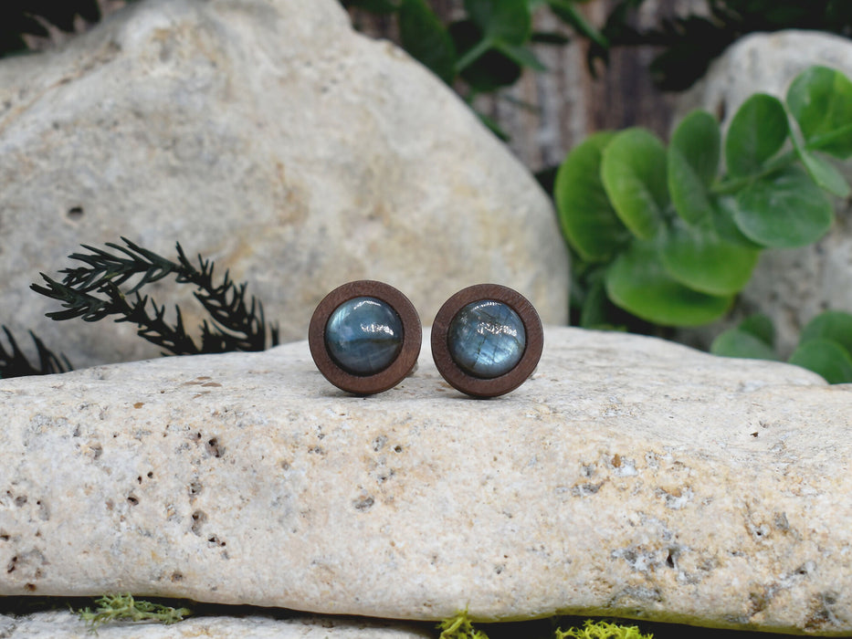 Wood Cufflinks with Labradorite Stone #175