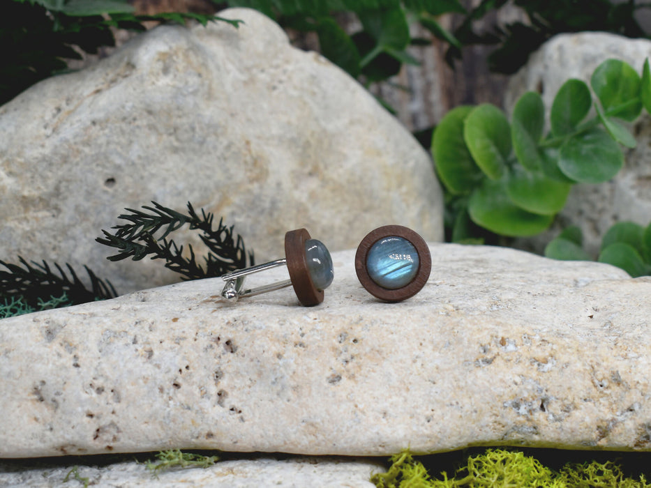 Wood Cufflinks with Labradorite Stone #176