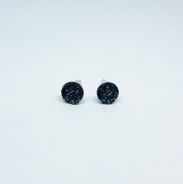 Magnetic_Clip_On_Invisible_Clipon_Stud_Pierced_Nonpierced_Earring_Earrings_Ear_FlatBack_Flat_Back_Irridescent_Druzy_Resin_Deep_Navy_Blue_8mm_front