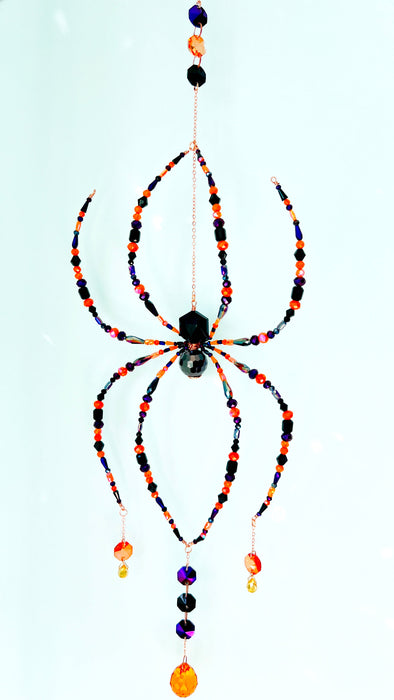 Ember Night – Black, Orange & Purple Beaded Spider Suncatcher