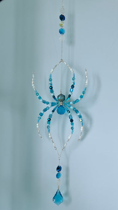 Sea Glass Spider – Blue & Aqua Beaded Spider Suncatcher