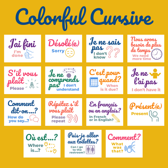 French Class Printable: Classroom Phrases ~ Set of 15 Posters, 6 Designs Included ~ Bulletin Board Display ~ Pastels, Rainbow, Checkerboard