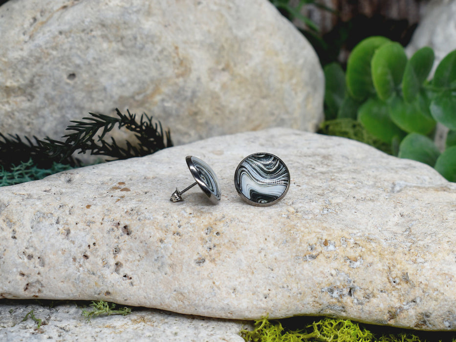 Stud Earrings With Resin Cabochon #392