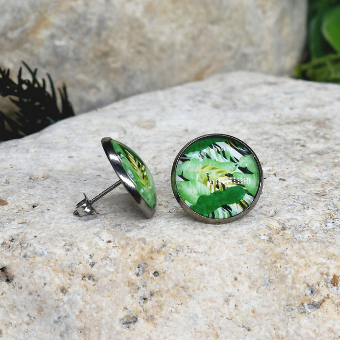 Stud Earrings With Resin Cabochon #437