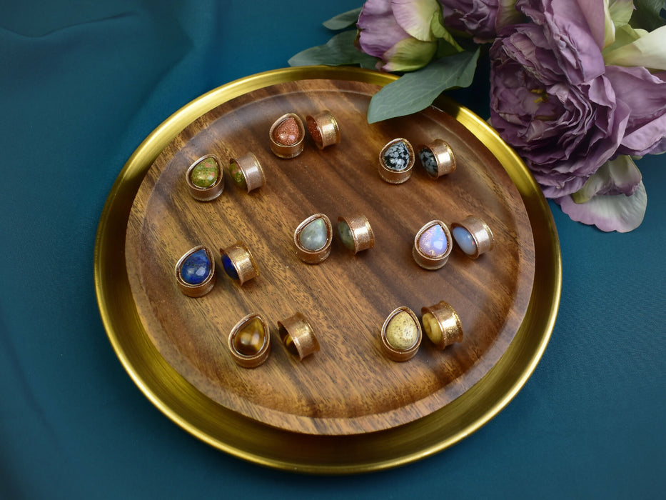 Ear Tunnels 19mm with Stones | Pair | Ear Plugs | Gauge Earrings | Gauged Plugs | Resin #306