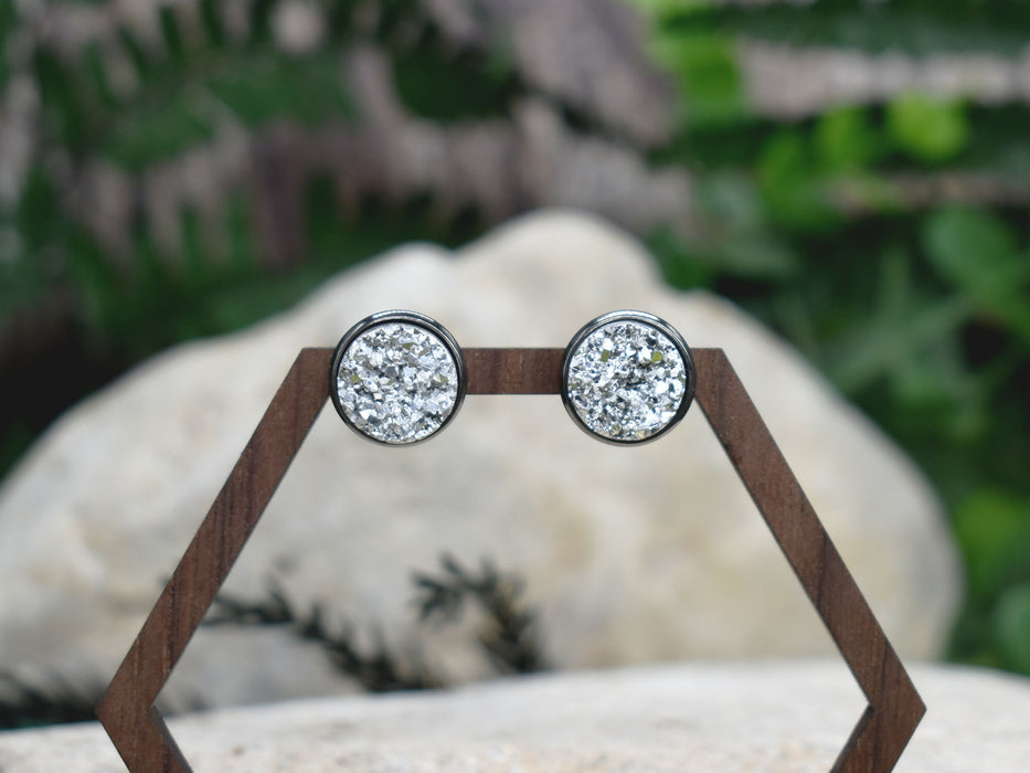 Black Stud Earrings With Resin Druzy #125
