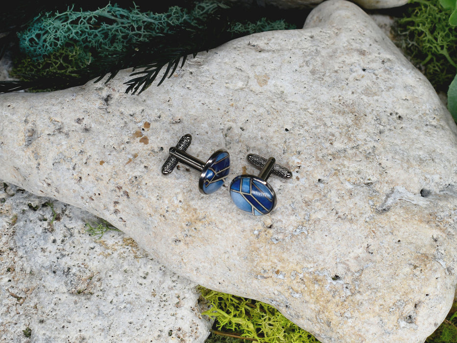 Black Steel Cufflinks with Abstract Glass #210