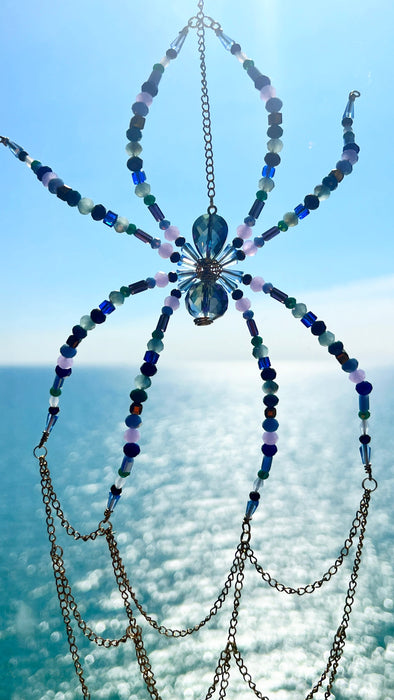 Midnight Aurora Web – Beaded Spider Suncatcher