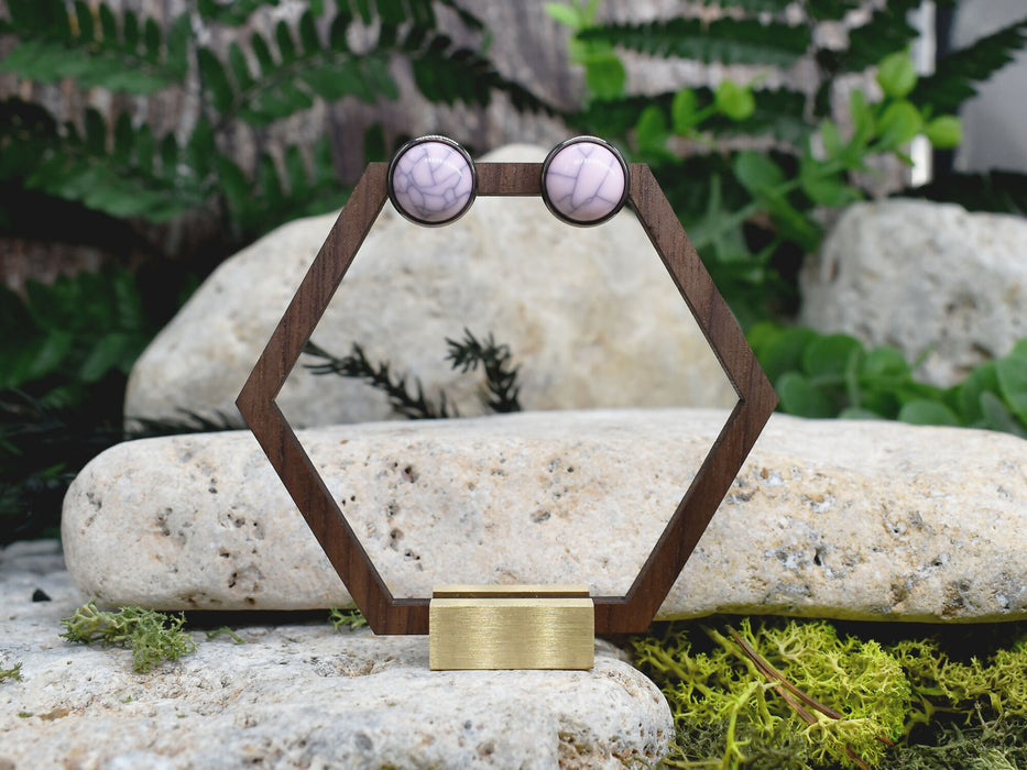 Elegant Stud Earrings With Resin Howlite Cabochon #149