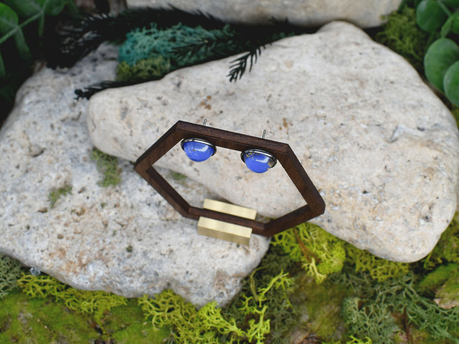 Black Stud Earrings With Resin Cabochon #139