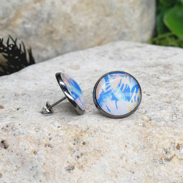 Stud Earrings With Resin Cabochon #435