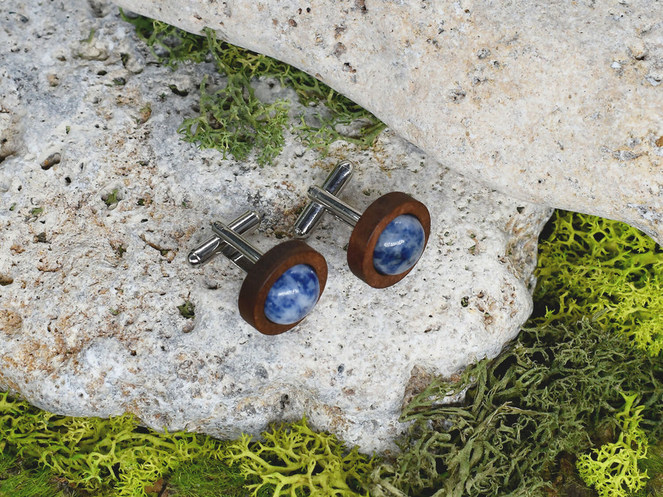 Wood Cufflinks with Blue Aventurine Stone #45