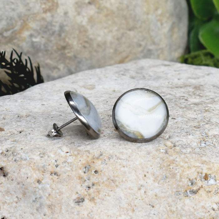 Stud Earrings With Resin Cabochon #414