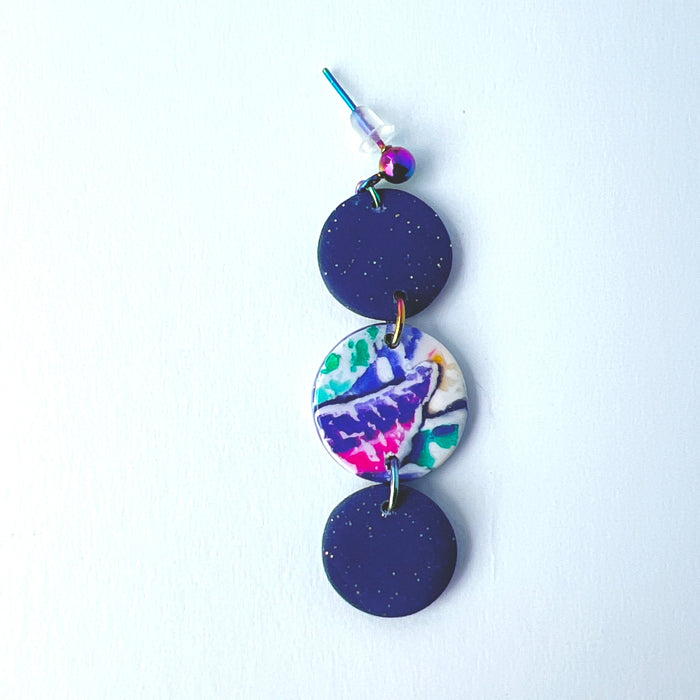 Purple Galaxy Dot Drop Earrings – Polymer Clay & Rainbow Posts