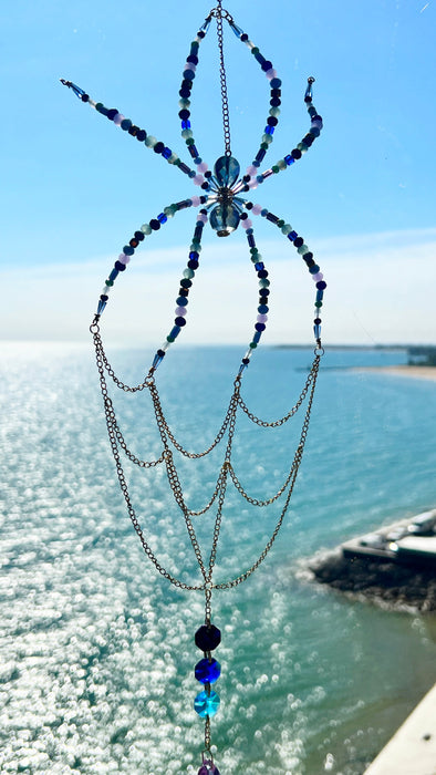 Midnight Aurora Web – Beaded Spider Suncatcher
