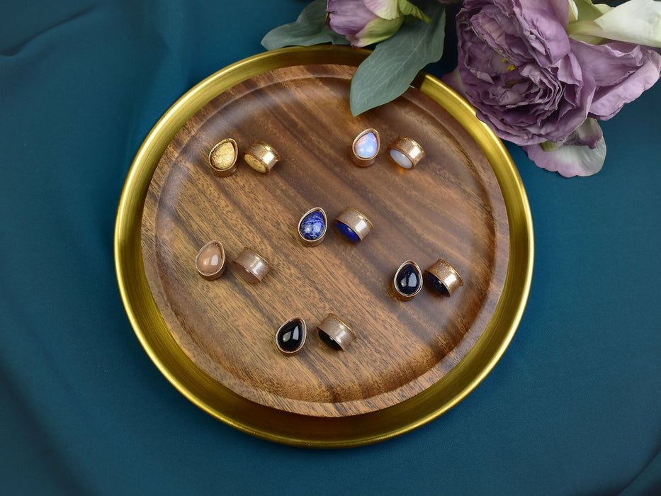 Ear Tunnels 16mm with Stones | Pair | Ear Plugs | Gauge Earrings | Gauged Plugs | Resin #300