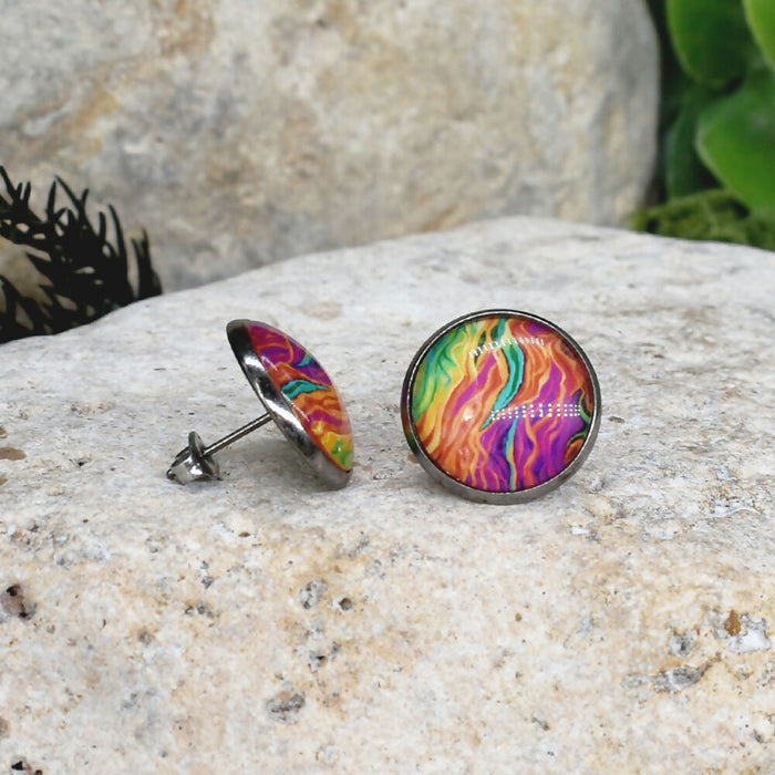 Stud Earrings With Resin Cabochon #421