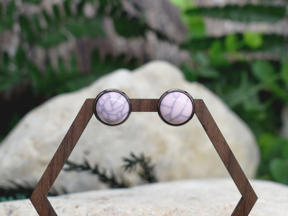 Elegant Stud Earrings With Resin Howlite Cabochon #149
