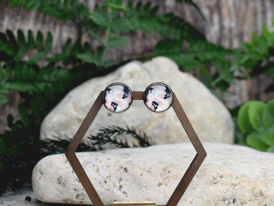 Stud Earrings With Resin Cabochon #356