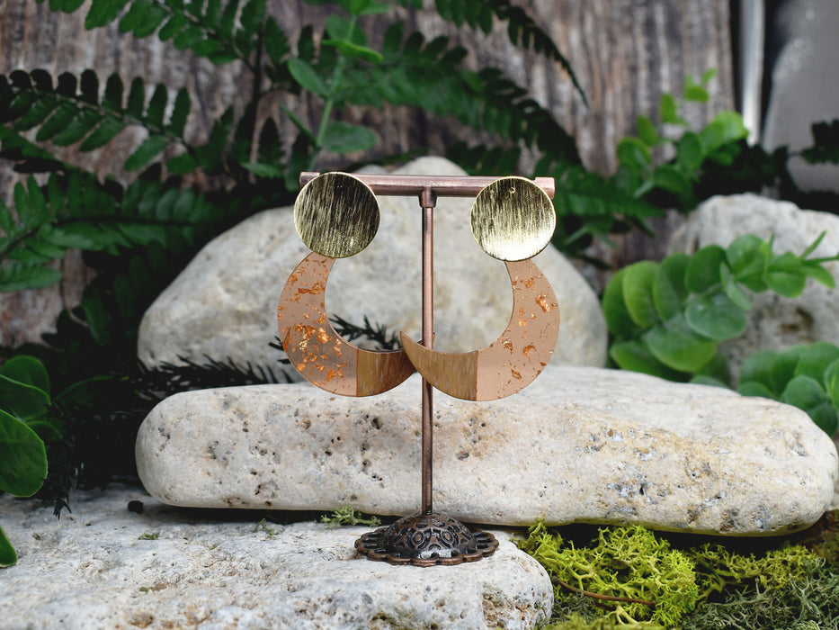 Wood Dangle Earrings with Moon Resin #466