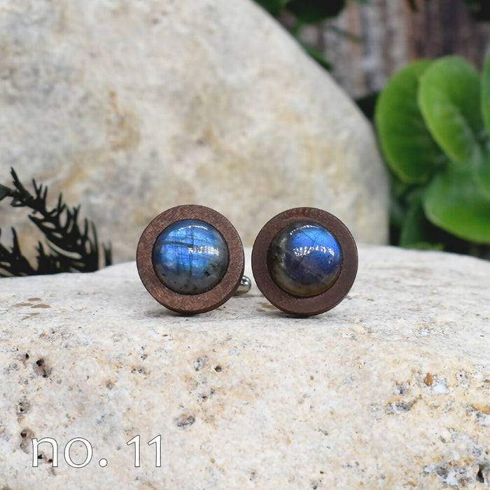 Wood Cufflinks with Labradorite Stone #177